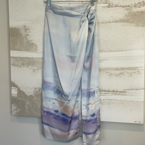 Rachel Zoe Side slit sky print/bird long skirt - Picture 1 of 8
